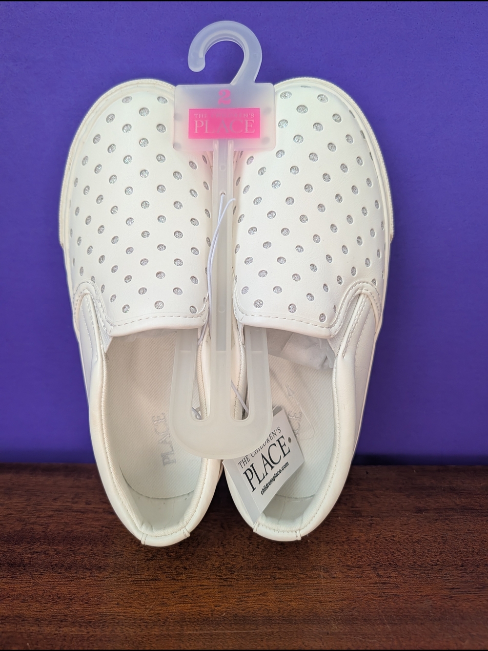 The Children's Place Girls' Size 2 White Slip-On Glitter Sneakers NWT